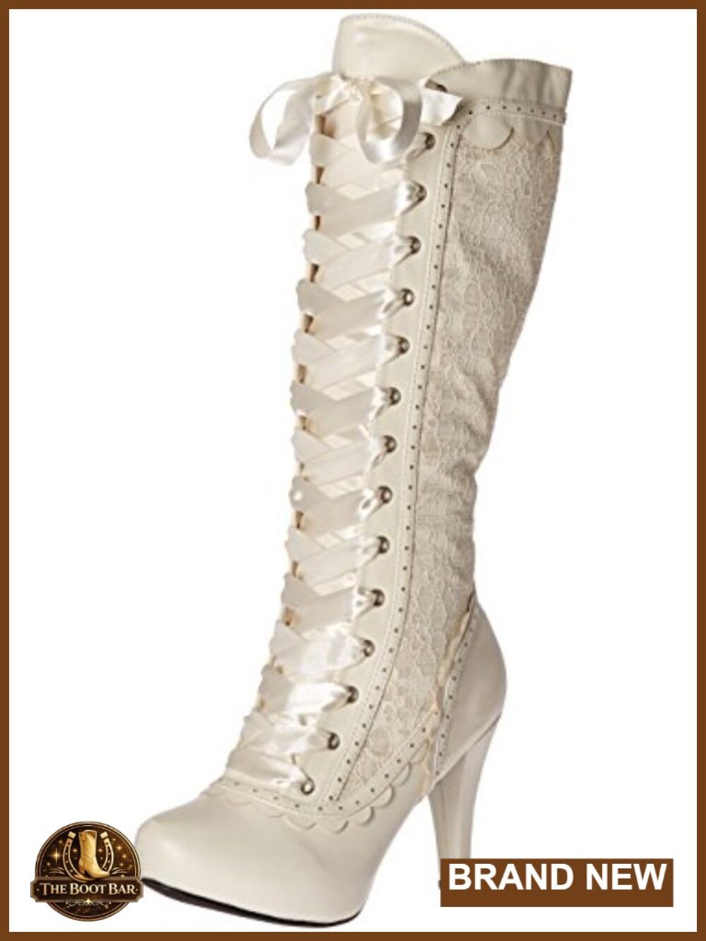 Victorian Knee-High Stiletto Boots, Zip Closure, Rhinestone Embellished